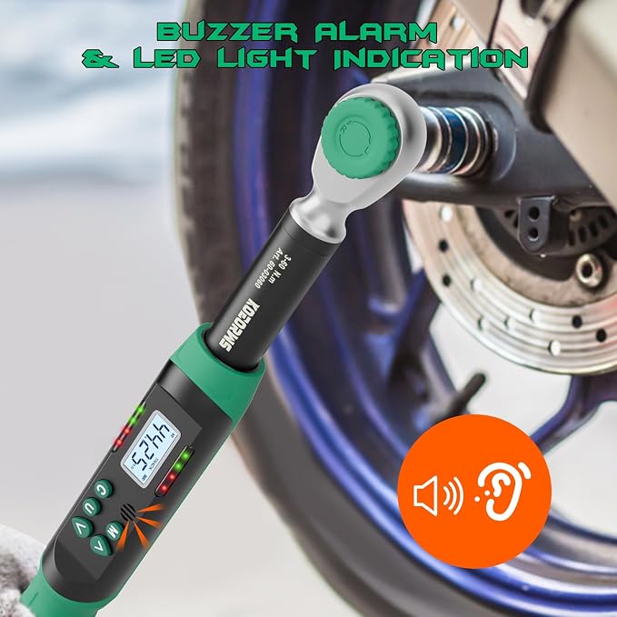 Torque Screwdriver 3/8 Inch Drive Digital Torque Wrench, 2.21-44.25Ft.lb/3-60N.m, with Preset Value, Buzzer & LED Indicator, ±2% Accuracy Torque Wrench for Bike, Motorcycles