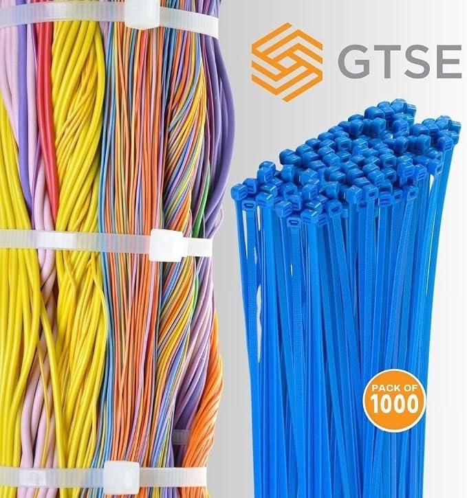 GTSE 6 Inch Blue Zip Ties, 1,000 Bulk Pack, 40lb Strength, UV Resistant Strong Nylon Cable Ties, Self-Locking 6" Tie Wraps