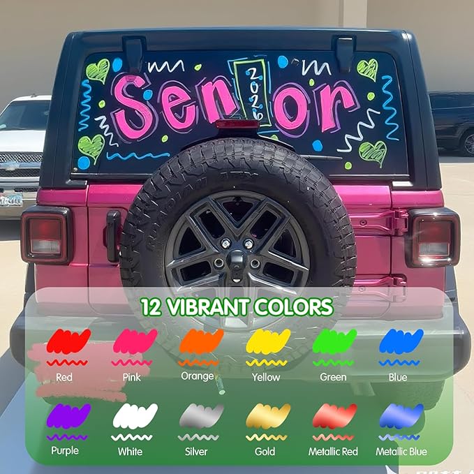 Liquid Chalk Markers 12 Colors - Brush + Fine Tips - Chalk Markers for Blackboard LED Note Board Acrylic Fridge Calendar Board Dry Erase Board - Window Markers for Glass Washable