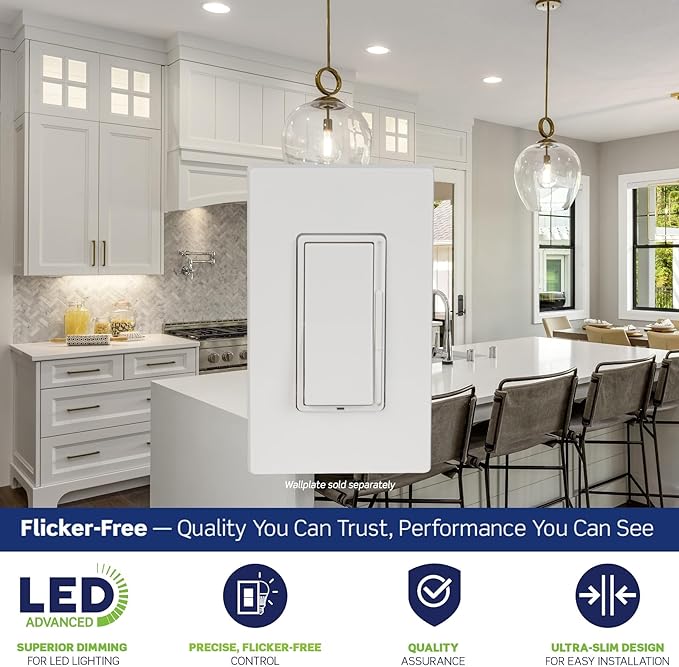 Leviton Decora Slide LED Advanced Dimmer Switch for 150W Dimmable LED, Halogen and Incandescent Bulbs and Fixtures, DSL01-LW, White
