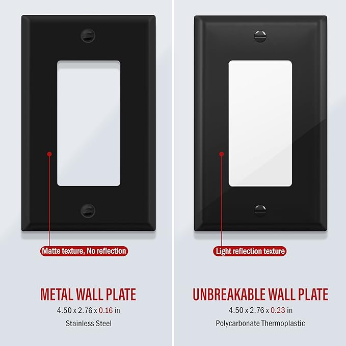 ENERLITES Decorator Switch Metal Wall Plate, Outlet Cover, Corrosion Resistant, Standard Size 1-Gang 4.50" x 2.76", Powder Coated Stamped Steel, 7731-BM, Black Matte