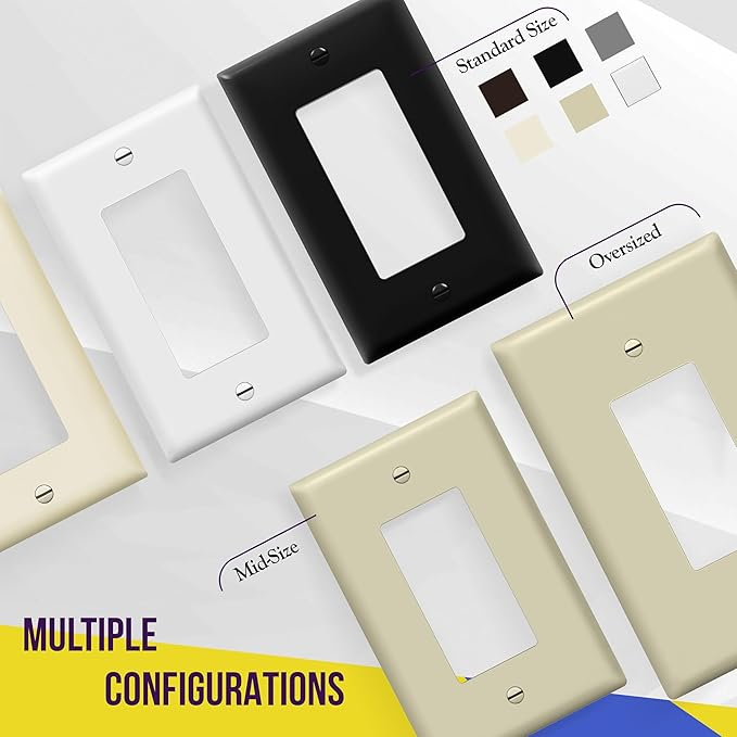ENERLITES Decorator Light Switch or Receptacle Outlet Wall Plate, Gloss Finish, Size 4-Gang 4.50" x 8.19", Unbreakable Polycarbonate Thermoplastic, UL Listed, 8834-I, Ivory