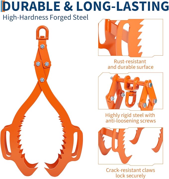 Garvee Log Lifting Tongs 36in,4 Serrated Claw Hook Log Tongs,3606Lbs Capacity Heavy Duty Timber Claw Hook, Logging Tools for Tractors, Trucks, Forklifts, ATV Logging, Lumber Handling
