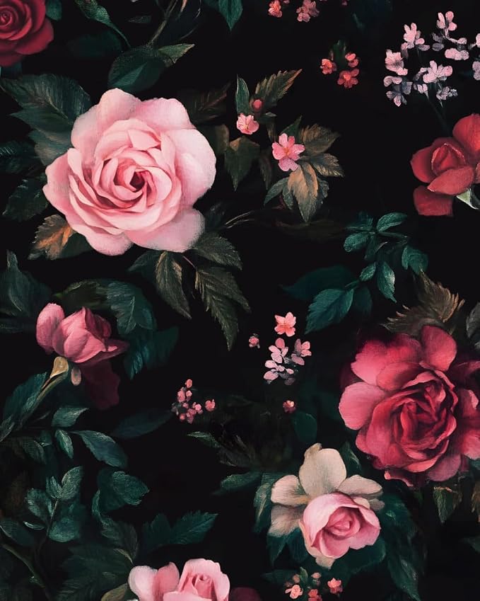 Fvlow Pink Rose Floral Peel and Stick Wallpaper 17.4" x 394" | Renter Friendly, Removable & Waterproof, Vinyl Easy Install for Bedrooms, Bathrooms, Kitchens, Cabinets and Home Decor