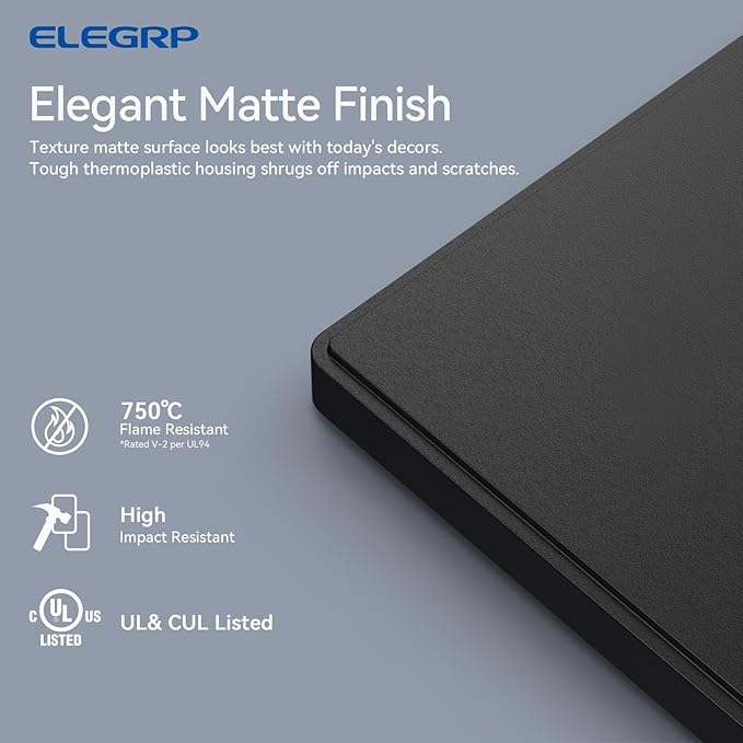 ELEGRP 4-Gang Screwless Decorative Wall Plates, Mid-Size Unbreakable Thermoplastic Faceplate Cover for Decorator Receptacle Outlet Switch, UL Listed (10 Pack, Matte Black)