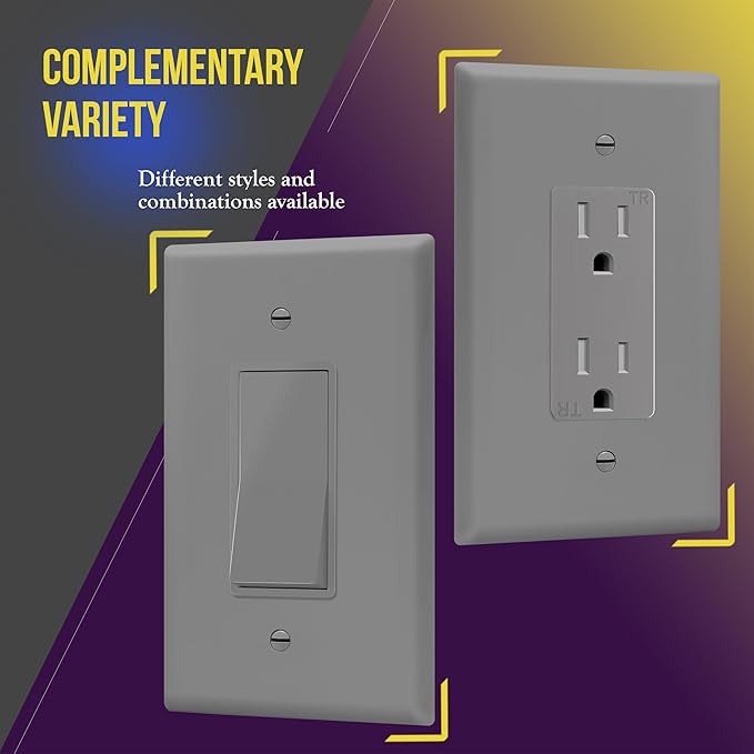 ENERLITES Decorator Light Switch or Receptacle Outlet Wall Plate, Gloss Finish, Oversized 1-Gang 5.5" x 3.5", Unbreakable Polycarbonate Thermoplastic, UL Listed, 8831O-GY-10PCS, Gray, 10 pack