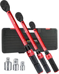 Torque Wrench Set-1/4 20–240 in-LB, 3/8" 5–50 ft-lb,1/2" 10–170 ft-lb with 3 Socket Adapters,±3% Accuracy, Dual Scale, 72-Tooth, Dual-Direction for Car, Bike, Motorcycle Repair Maintenance