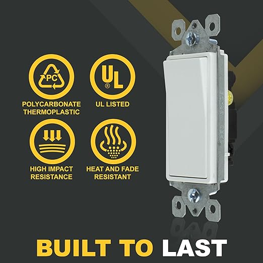 Faith 3-Way Decorator Paddle Wall Light Switch, 15A 120/277V, On/Off Rocker, White