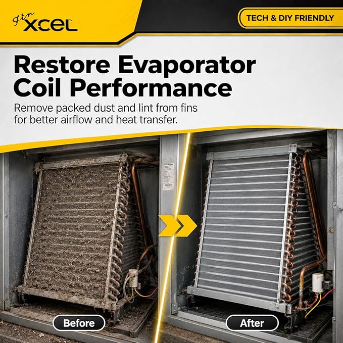 Coil Cleaning Brush for HVAC & AC – Evaporator & Condenser Coil Cleaner Tool, 135° Stainless Steel Pins, Heavy-Duty for Tight Spaces, Safe for Delicate Fins, ACME Pole Compatible