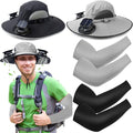 Glitopper 2 Set Wide Brim Solar Fan Hats with 2 Solar Fan and Arm Sleeves Set Outdoor Fishing Bucket Hat for Men Women Hiking