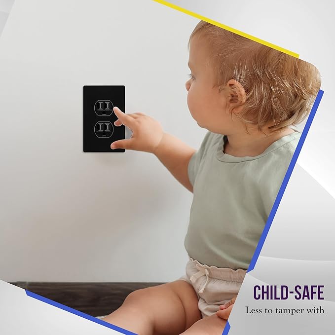 ENERLITES Screwless Duplex Wall Plate, Child Safe Receptacle Outlet Cover, Standard Size, 1-Gang 4.68" x 2.93", Unbreakable Polycarbonate Thermoplastic, UL Listed, SI8821-BK, Glossy, Black