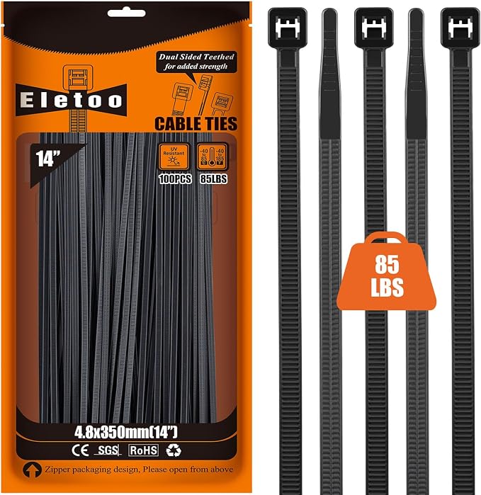 14 Inch Zip Ties 100 Pack, 85 LBS Tensile Strength, Self-Locking UV Resistant Cable Ties for Indoor and Outdoor