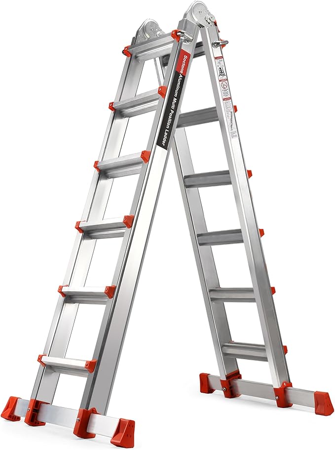 Soctone Ladder, A Frame Extension Ladder, Multi Position with Stabilizer Bar, 330 lbs Weight Rating Telescoping Ladder for Household or Outdoor Work, 22.5 Ft, Orange