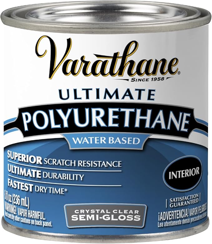 Varathane Water-Based Crystal-Clear Ultimate Polyurethane | Interior Wood Protection | Fast Dry Time | Easy Clean Up | Semi-Gloss | Half Pint