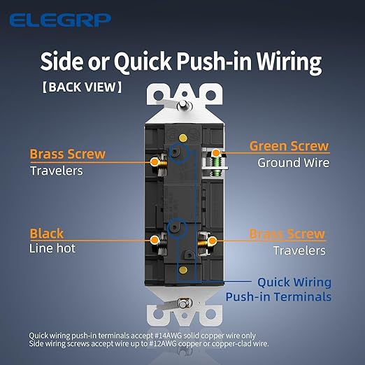 ELEGRP Matte Gray 3 Way Decorator Light Switch, 15A 120-277V, Paddle Rocker Switch Replacement, On/Off Wall Switch, Self-Grounding, Residential Grade, with Mid Wall Plate, UL/CUL, 5 Pack