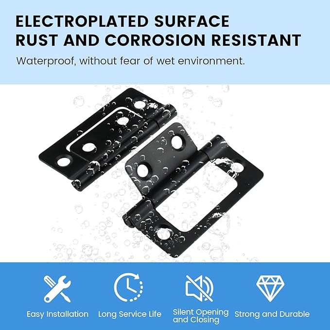 SDTC Tech 4-Pack Non-Mortise Door Hinges Bifold Butt Cabinet Hinges with Screws for Furniture Windows Cupboard etc. - 2 x 0.9 Inch, Black