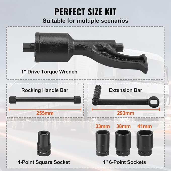 VEVOR Torque Multiplier, 1 Inch Drive Lug Nut Wrench/Multiplier Heavy Duty Torque Multiplier Wrench Set, 1:64 6,800N.m Lug Nut Remover, Includes 4 Sockets (21-41mm) and Storage Case