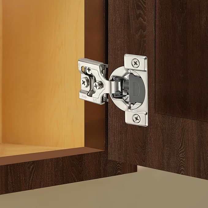 50 Pack (25 Pairs) 3/8" Overlay Soft Close Cabinet Hinges, Satin Nickel Stainless Steel Concealed Hinges with 3D Self-Closing for Face Frame Doors & Kitchens