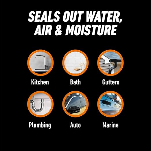 Gorilla 100% Silicone Caulk Kitchen & Bath Sealant, Mold Resistant, 10 oz. Cartridge, White