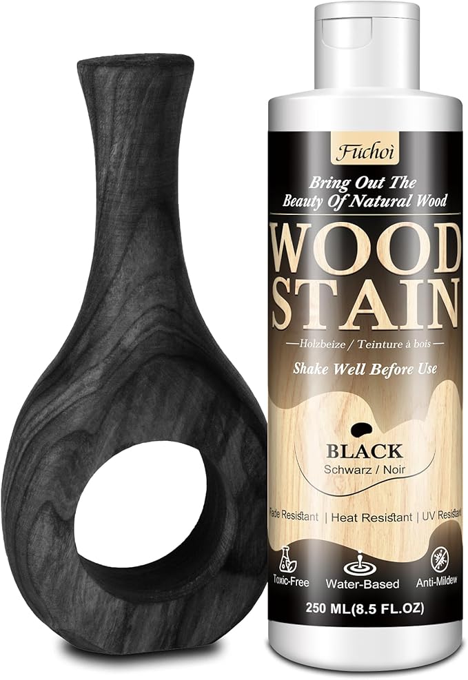 Wood Stain 8.5oz - Black | Water Based Furniture Stain & Wood Varnish for Indoor & Outdoor Wooden Furniture, Doors, Windows, Paneling, Cabinets | Low Odor Non-Toxic, Dye Fast, Multiple Finishes