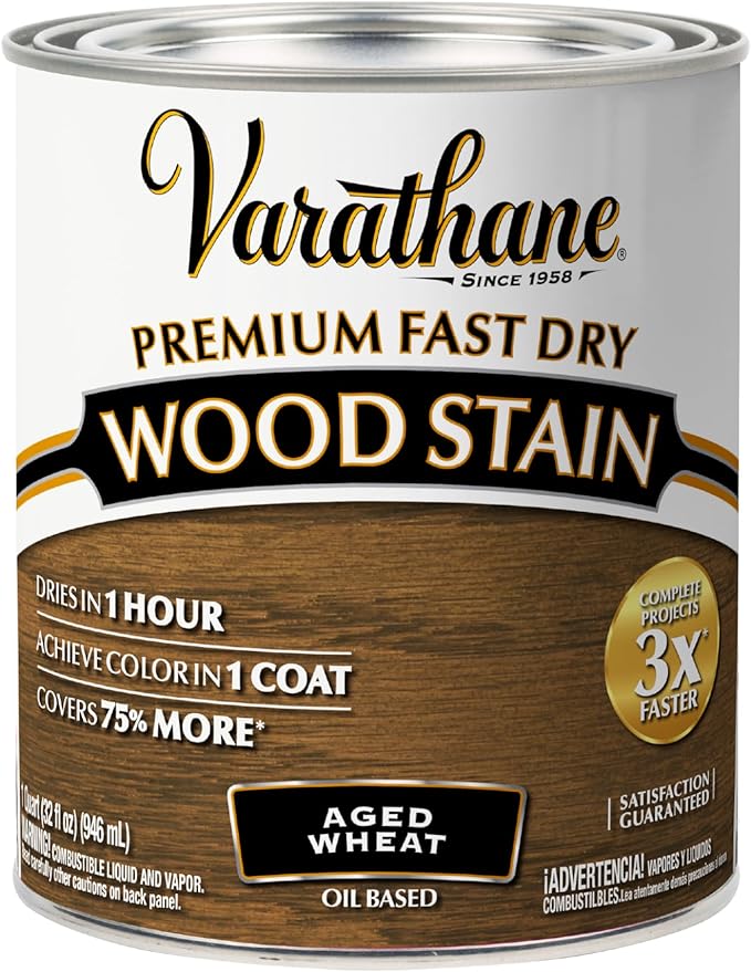 Varathane Premium Fast Dry Wood Stain | 1 Hour Dry Time | 1 Coat Color | Interior Wood Stain | Furniture, Cabinets, Doors, Trim | Quart | Aged Wheat
