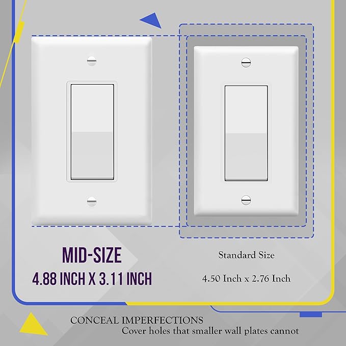 ENERLITES Decorator Light Switch or Receptacle Outlet Wall Plate, Gloss Finish, Mid-Size 1-Gang 4.88" x 3.11", Polycarbonate Thermoplastic, UL Listed, 8831M-W-10PCS, White (10 Pack)