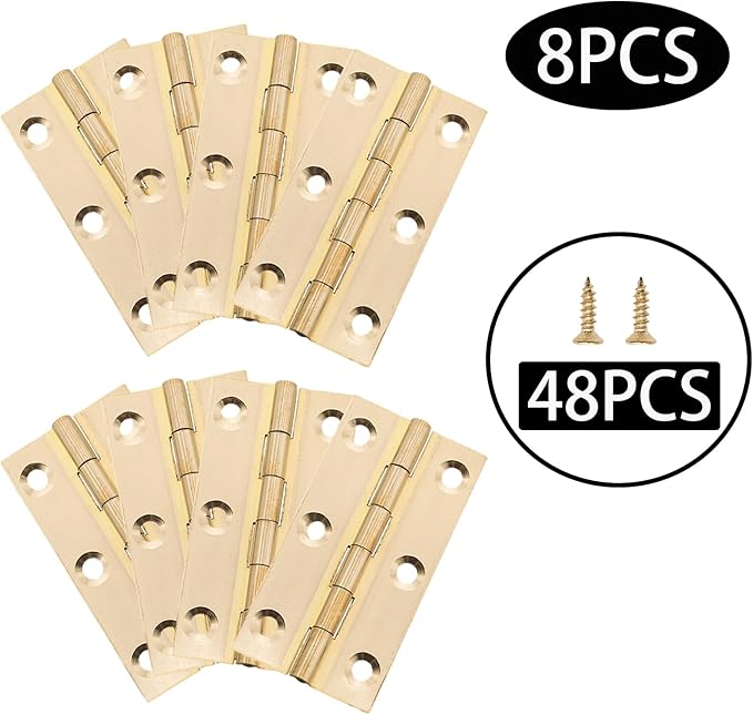 8 Pcs 32mmx62mm / 1.26" x 2.44" Gold Mini Hinges, 2.5 Inch Solid Brass Folding Butt Hinge, Cabinet Hinge for Jewelry Box, Drawer Cabinet Furniture