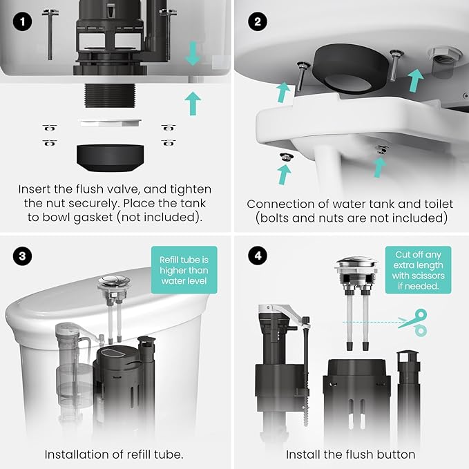 R&T Universal Dual Flush Valve for 2-piece Toilet with Top Push Button Toilet Repair Kit Inside Tank Compatible with 3-Inch and 2-Inch Toilet Drain Outlet A2422