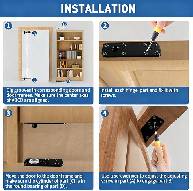 TamBee Heavy Duty Pivot Hinge Hidden Door Hinge - 570 lbs Load, Bearing, Stainless Steel, Rust Resistant, Concealed for Wood Doors, Secret Doors, Hidden Door, Bookcase Door and Bookshelf Door Black