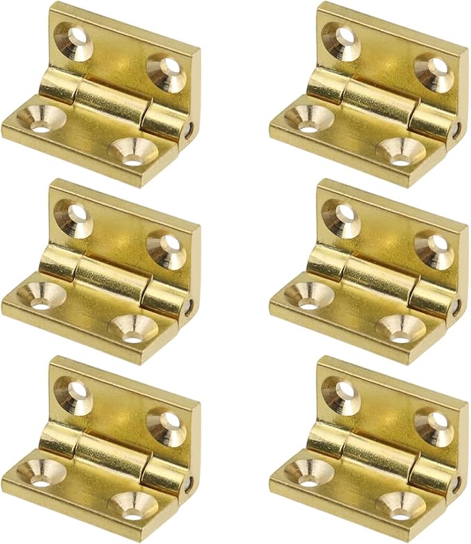 6Pcs Mini Solid Brass Cabinet Drawer Hinges, 90 Degree Small Butt Hinges Connectors for Jewelry Gift Box Wooden Case Delicate Boxes Doll House Model Making Folding Pages (1 Inch)