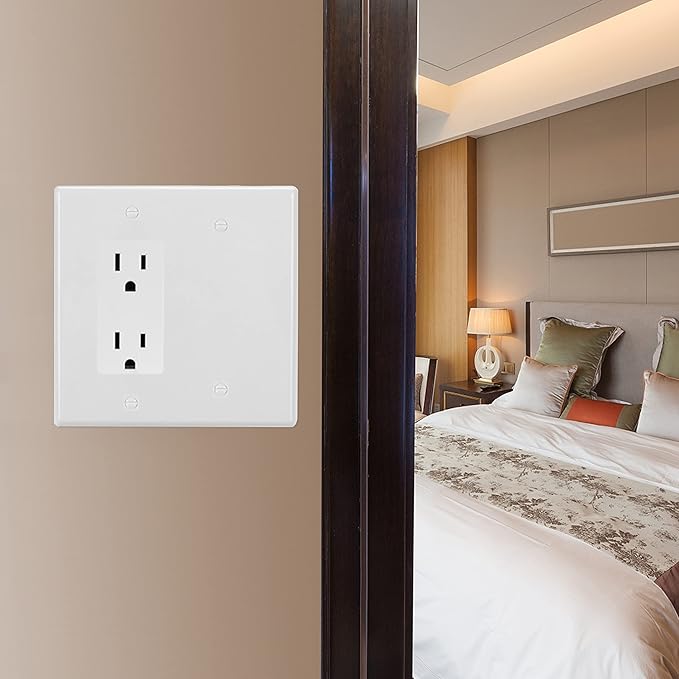 Bates- Combination Wall Plate, 4.8"x4.9", 5 Pack, Decorator/Blank, White, Polycarbonate Thermoplastic, 2 Gang Wall Plate for Electrical Outlets
