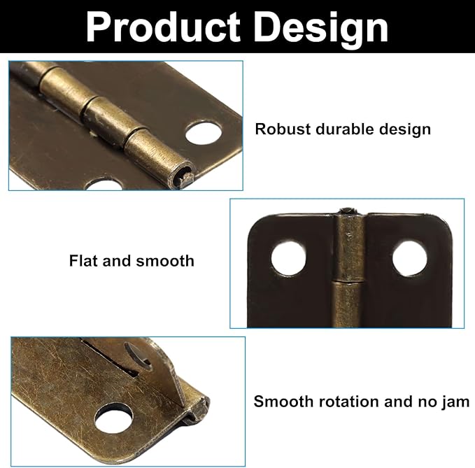 Murtenze 24Pcs Butt Hinge, 1" x 3/4" Metal Foldable Door Hinges with Screws for Cabinet Door Closet, Jewelry, Wooden Box (Antique Bronze)