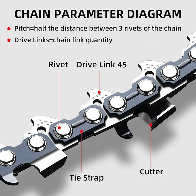 12 Inch Bar and Chain Combo, 12-Inch Replacement Chainsaw Bar and Chains Chains 3/8 LP Pitch .050" Gauge 45 Drive Links Compatible with Craftsman, Greenworks, Poulan, Echo (3Chains+1Bar)
