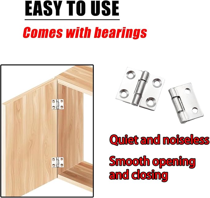 Pine & Linen 30 Pack Stainless Steel Folding Hinge, Butt Cabinet Hinge, Window Hinges Small Hinges with 120 Pieces Screws for Home Furniture/Cabinet Projects/DIY Enthusiasts（1 Inch）