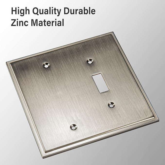 Henne Bery Soft Modern Decorative Wall Plate Switch Plate Outlet Cover (Blank/Toggle, Satin Nickel)