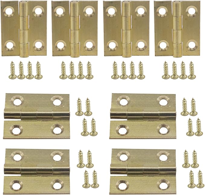 8pcs 1 Inch Gold Cabinet Door Hinges, Lasting Brass Folding Butt Hinges, Surface Polishing Mini Bifold Door Hinges, Small Door Hinges for Cabinets Furniture Drawer Doors