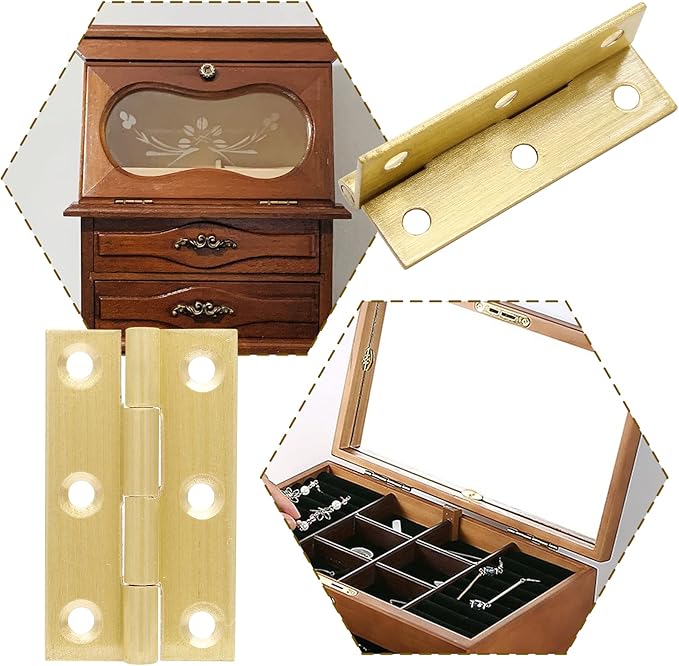 8pcs 1.5 Inch Brass Hinges, Mini Butt Hinges Cabinet Door Hinge, Box Hinge for Jewelry, Wooden Box, Small Cupboard Furniture (Gold)