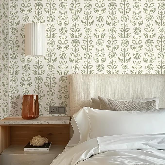 Wudnaye Vintage Floral Peel and Stick Wallpaper Beige Floral Contact Paper 17.7in × 590.4in Tulip Self Adhesive Wallpaper Boho Flowers Removable Waterproof Wall Paper for Bathroom Bedroom Decorative