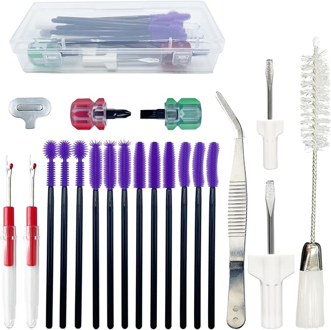 21 Pieces Sewing Machine Cleaning Kit,Sewing Machine Repair Tools Include Tweezers Double Headed Brush Screwdriver Seam Rippers Silicone Brush for Repair and Cleaning Machine Sewing with Storage Box