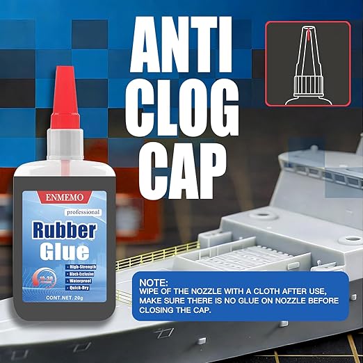 (2-in-1) Black Rubber Glue with Brush Applicator & Nozzle,Instant Glue Bonding Between Rubbers,Rubber and Other Materials,Instant Cement for Tire,Tube, Edge,etc