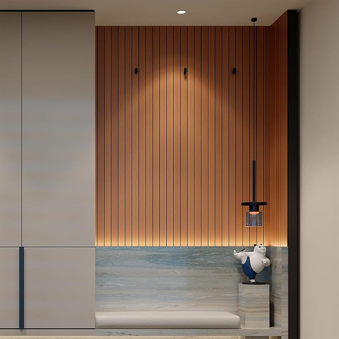 YU LI 3DH Peel and Stick PVC Slat Wall Panel 236"x15.75" Self-Adhesive Thick Faux Walnut Wood Grain Wallpaper Panel 3D Soundproof Wall Panels for Walls & Ceilings