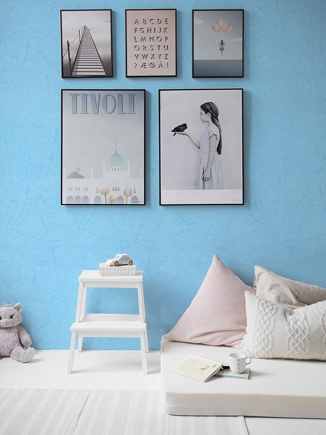 Cohoo Home Blue Peel and Stick Wallpaper Silk Solid Light Blue Contact Paper for Walls Embossed Textured Self-Adhesive Removable Wallpaper Bedroom Bathroom Waterproof Drawer Liner 15.7inW 393inL