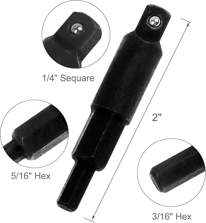 HVAC Service Wrench, Refrigeration Wrench With 2 Pcs HVAC Hexagon Bit Adapter, Premium AC Tools for HVAC, Refrigeration Equipment Repair (3/16”, 1/4”, 5/16”, 3/8”)