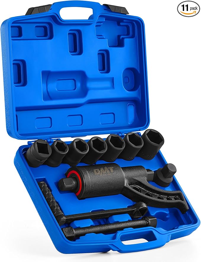 OMT 11pc 1" Drive Torque Multiplier Wrench Set, 6800 Nm Lug Nut Remover | 1:64 Labor Saving Ratio; 5015 Ft-Lb; 8 Sockets 21-38mm; 10.4" Extension Bar; Heavy Duty Tool For Semi Trucks, RVs, Buses
