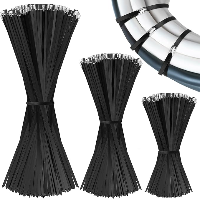Therwen 300 Pcs Metal Zip Ties Heavy Duty 304 Stainless Steel Multi Purpose Self Locking Cable Ties for Exhaust Machinery Fence Farm Pipe Roof Outdoor (Multi Sizes)