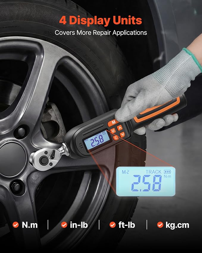 VEVOR Torque Wrench Set 1/4" Drive 42-Piece Digital Torque Wrench 4 Units, ±2% Accuracy, LCD Screen, with Buzzer and LED Indicator, with Sockets, Bits, Extension Bar, Adapter, for Automotive Repair