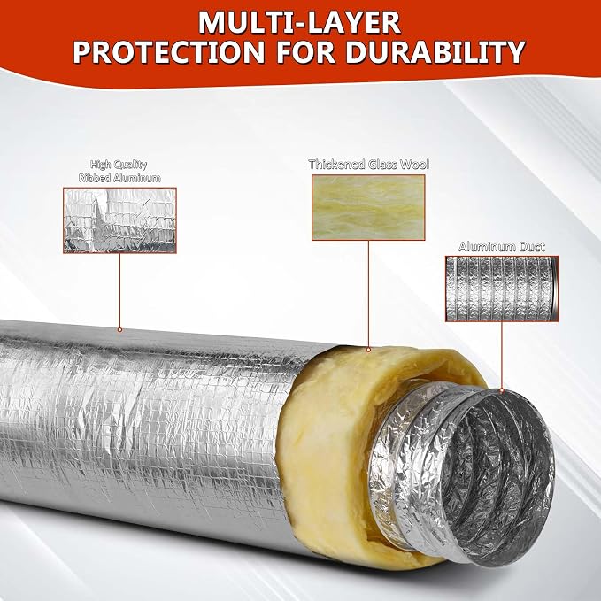 6 Inch 25 Feet R4.2 Insulated Flexible Duct | High-Efficiency Thermal Insulation | Suitable for Heating & Cooling