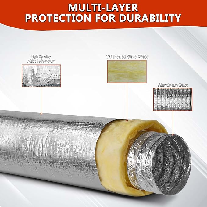 8 Inch 25 Feet R4.2 Insulated Flexible Duct | High-Efficiency Thermal Insulation | Suitable for Heating & Cooling