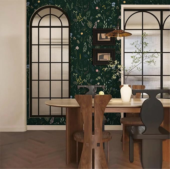 Dimoon 78.7"x16.1" Floral Peel and Stick Wallpaper Dark Green Smooth Contact Paper Flower Thicken Waterproof Green Leaf Self Adhesive Pomegranate Wallpaper Removable Shelf Liner Decal Vinyl Roll