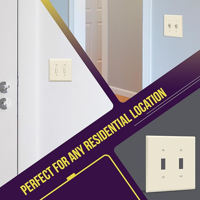 ENERLITES Toggle Light Switch Wall Plate, Gloss Finish, Midway Size 2-Gang 4.88" x 4.92", Unbreakable Polycarbonate Thermoplastic, UL Listed, 8812M-LA, Light Almond